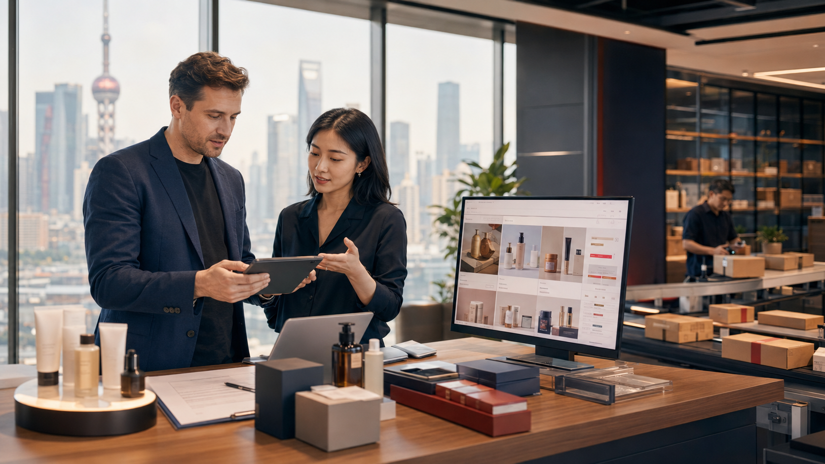 International brand manager and Chinese e-commerce specialist planning a Tmall store and fulfillment operation.