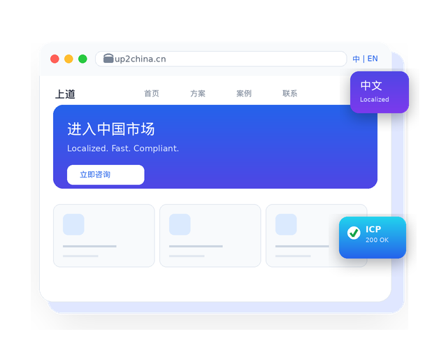 Localized Chinese website mockup in a browser window